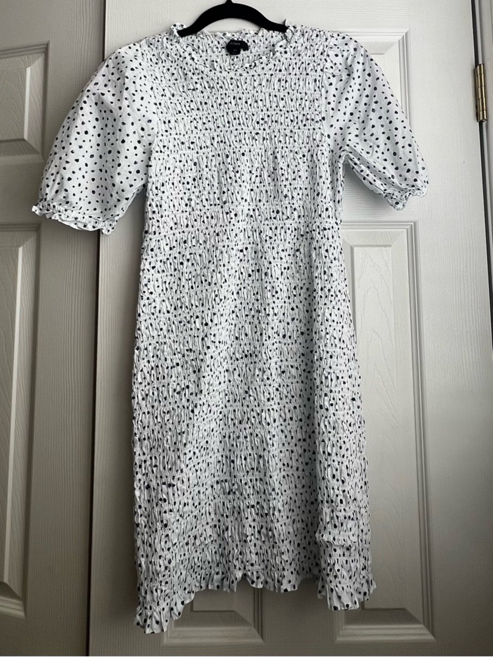 J. Crew White Mini Dress with Navy Blue Dot Print